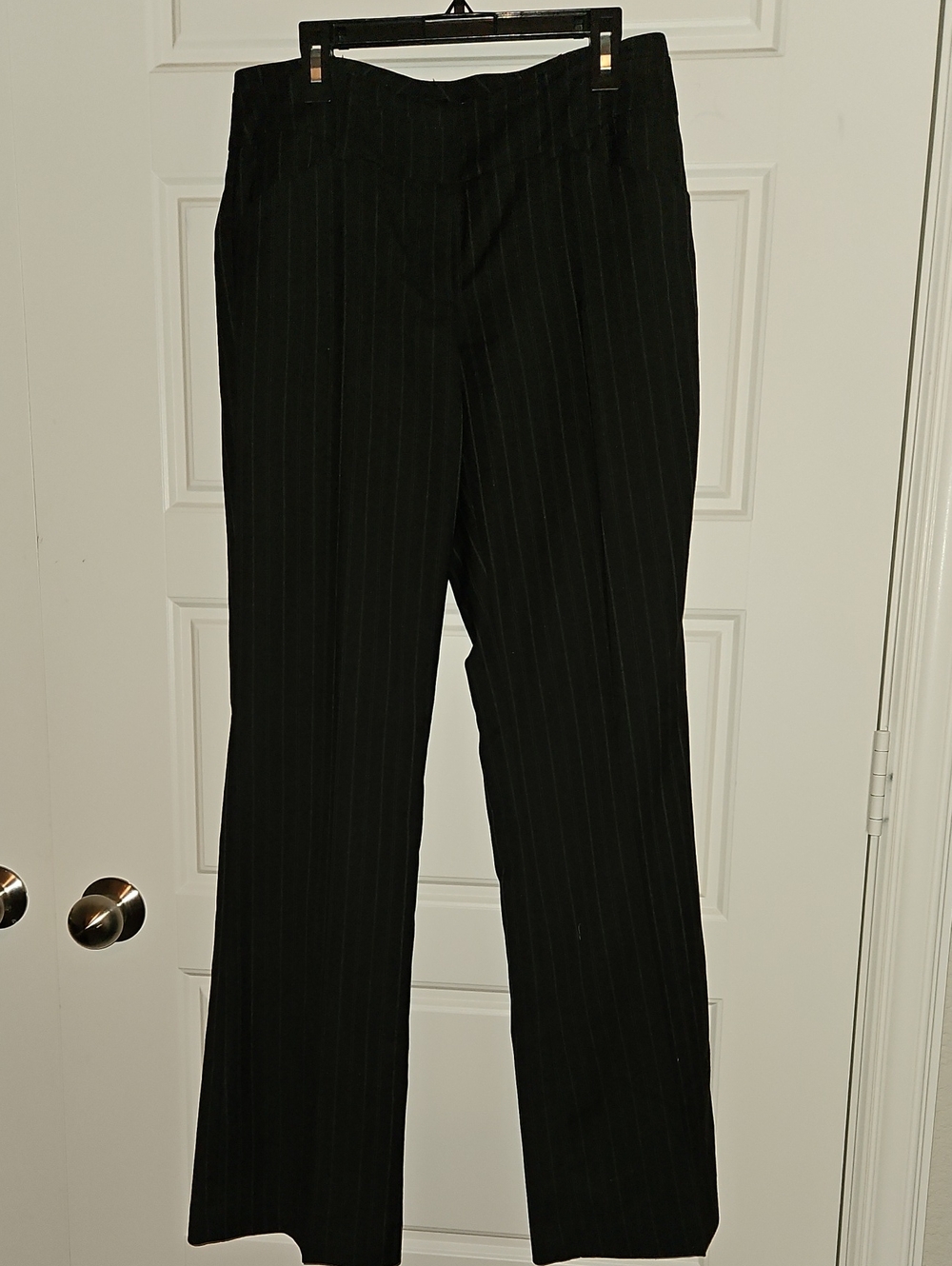 Women's Black Pinstripe Wide-Leg Dress Pants